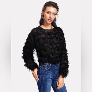 NWT Black Fringe Black Top